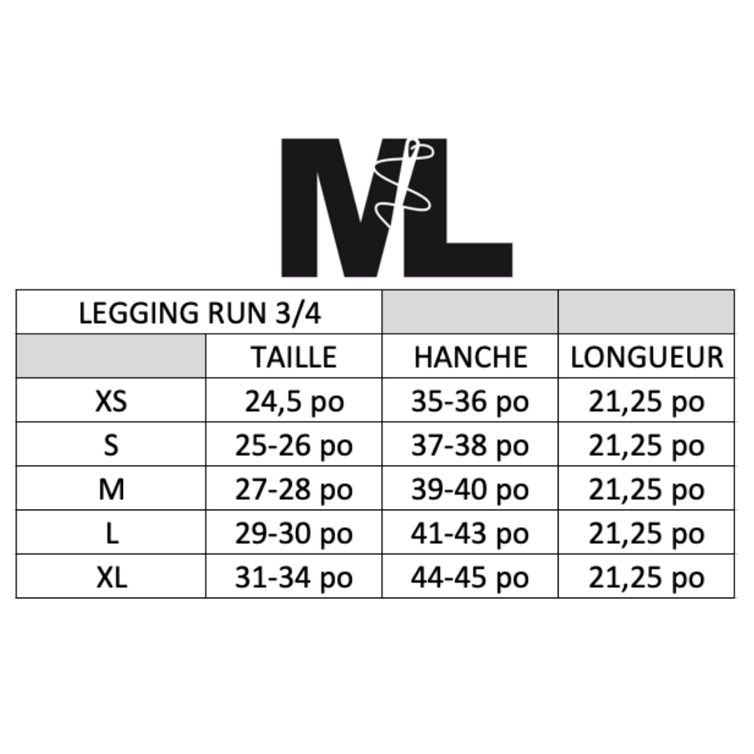 Leggings Run 3/4 - Noir lustré