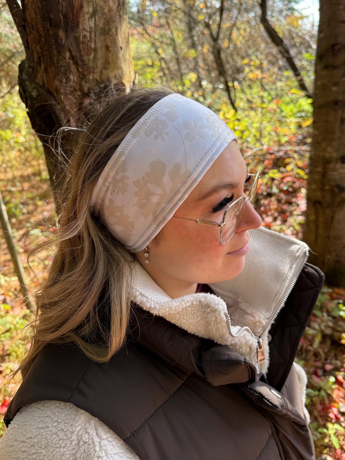 Bandeau doublé - Fleur Beige