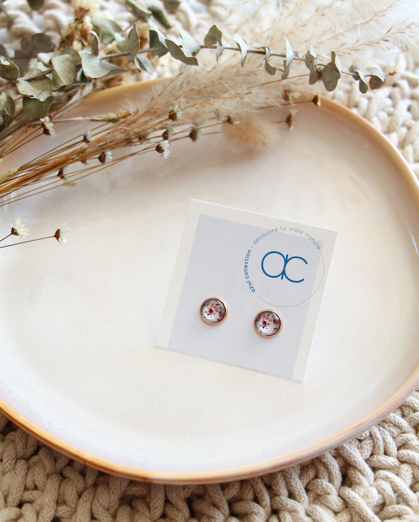 Clous d'oreilles - Alice Beige Fleuri