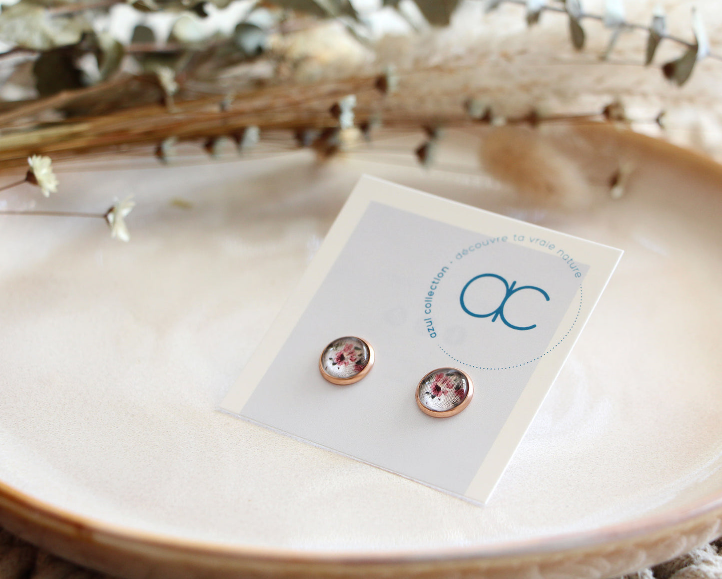 Clous d'oreilles - Alice Beige Fleuri