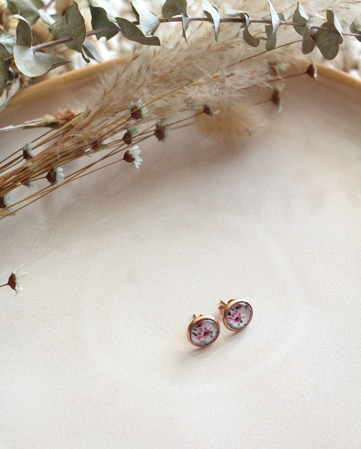 Clous d'oreilles - Alice Beige Fleuri