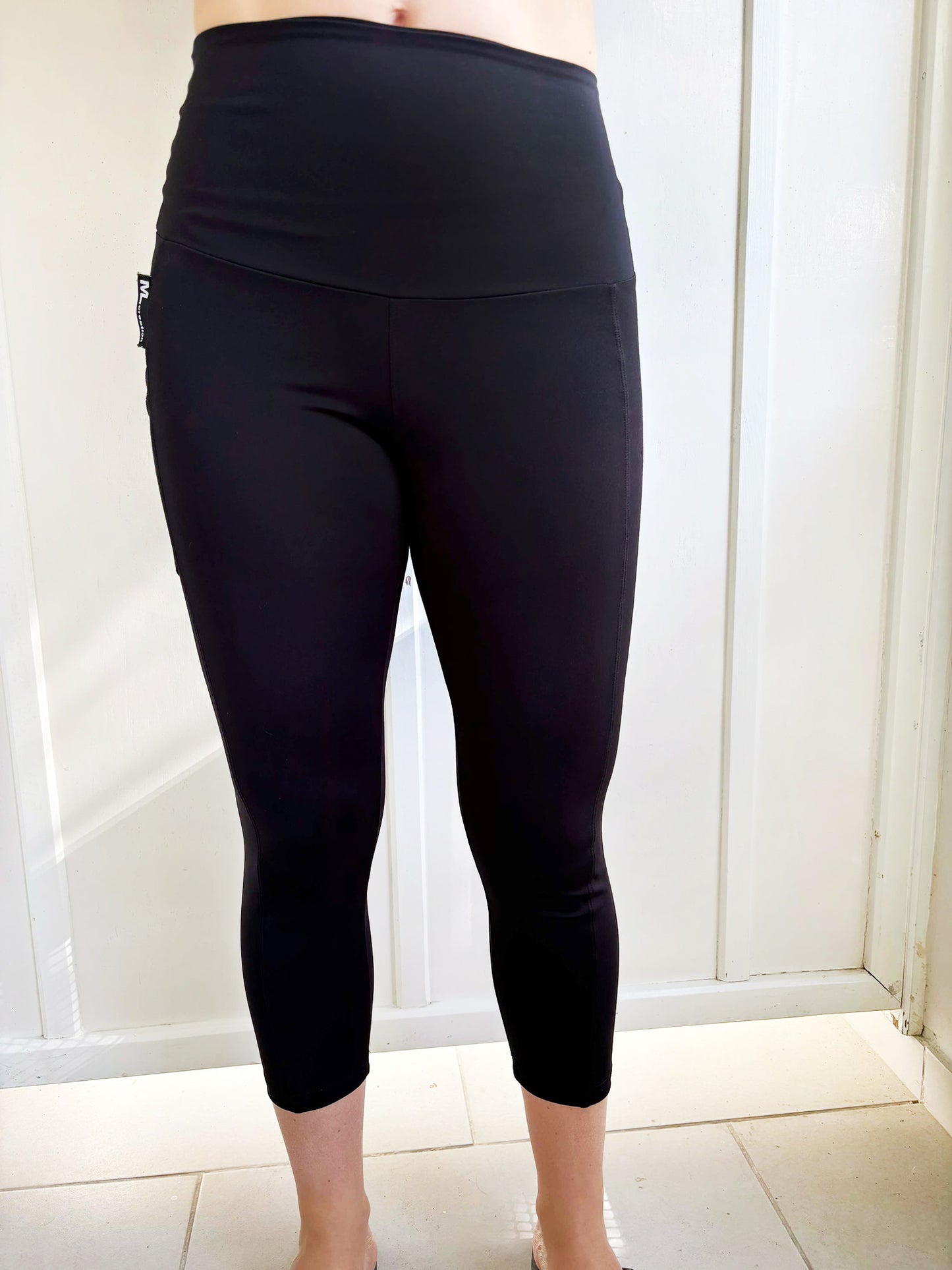 Leggings Run 3/4 - Noir Mât UV.