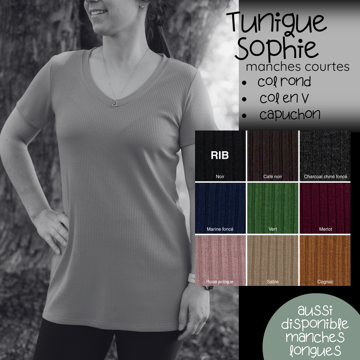 PRÉCOMMANDE - Tunique Sophie manches courtes - RIB de bambou