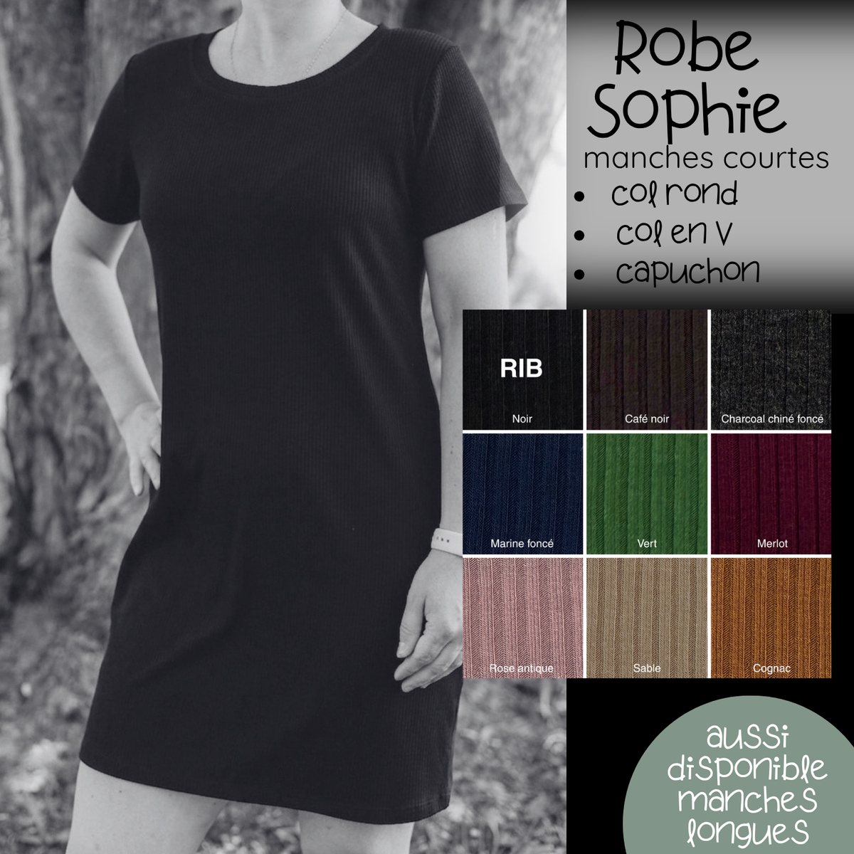 PRÉCOMMANDE - Robe Sophie manches courtes - RIB de bambou