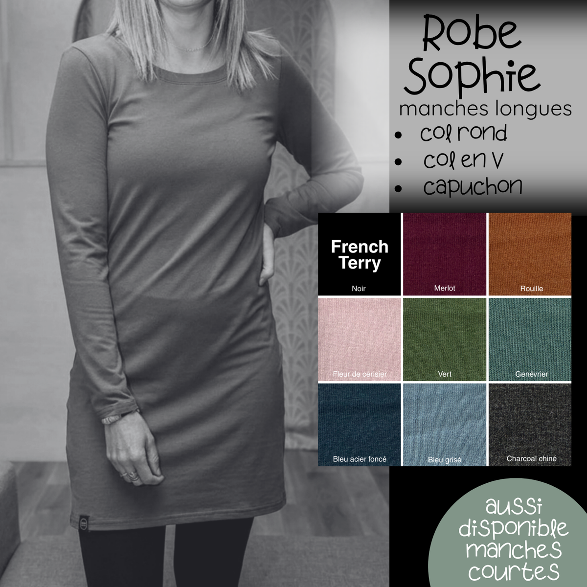 PRÉCOMMANDE - Robe Sophie manches longues - FRENCH TERRY de bambou