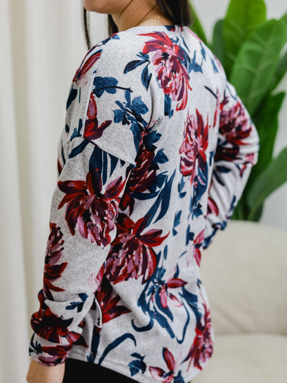 Chandail Kim - Gris fleur rouge