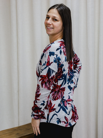 Chandail Kim - Gris fleur rouge