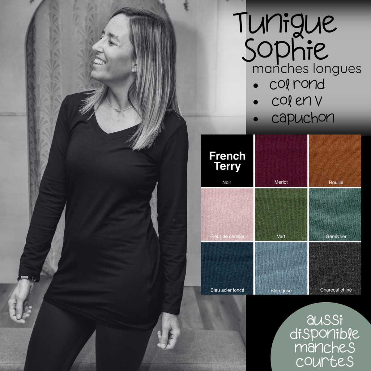 PRÉCOMMANDE - Tunique Sophie manches longues - FRENCH TERRY de bambou