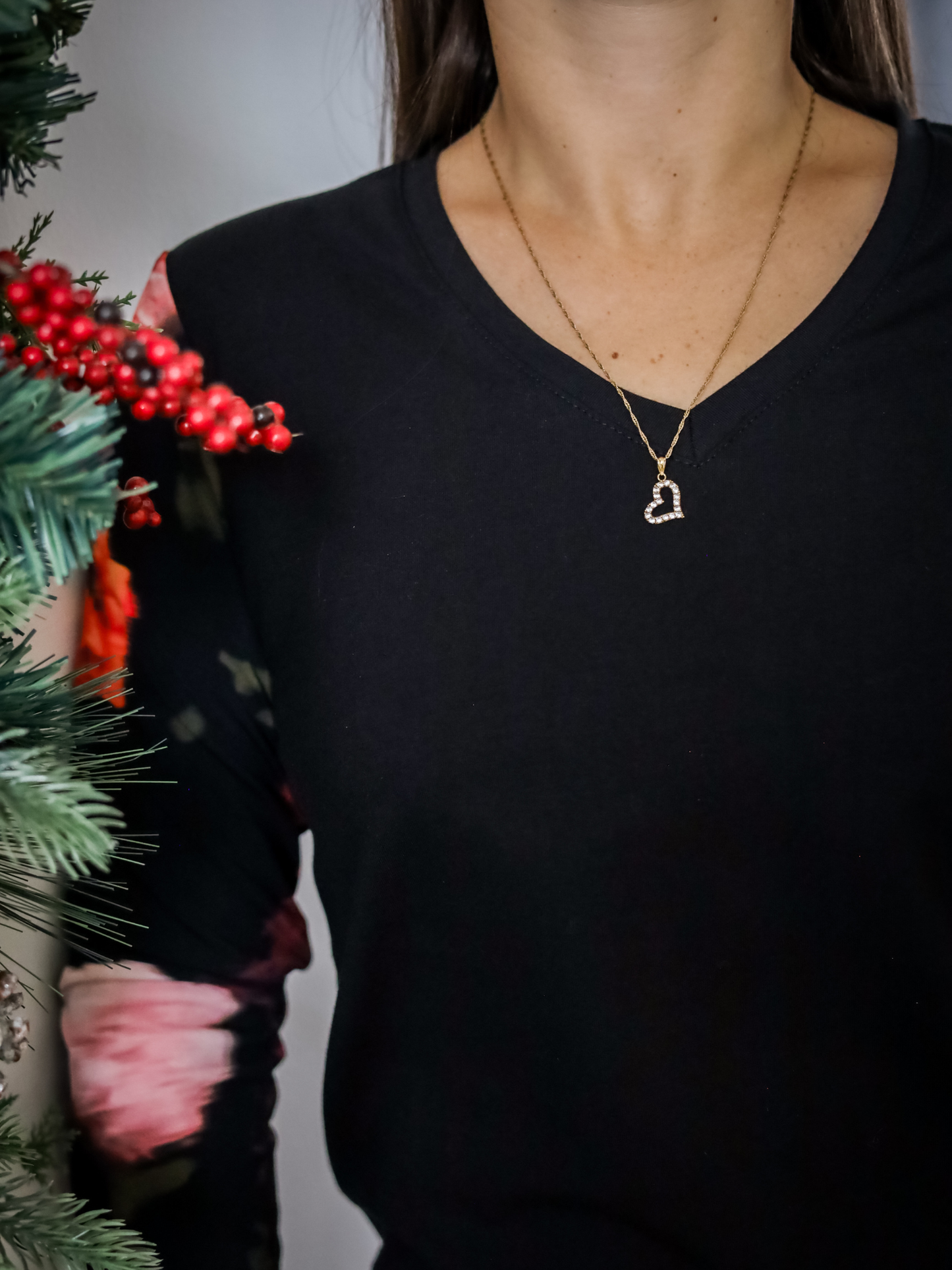 Tunique Sarah - Noir/Fleurs rose/rouge brouillées