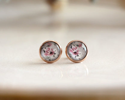 Clous d'oreilles - Alice Beige Fleuri