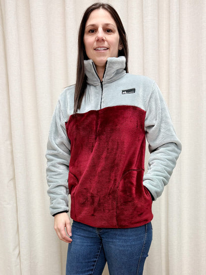 Molleton -Col- Gris pâle/Bourgogne