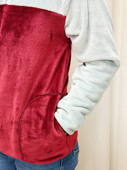 Molleton -Col- Gris pâle/Bourgogne