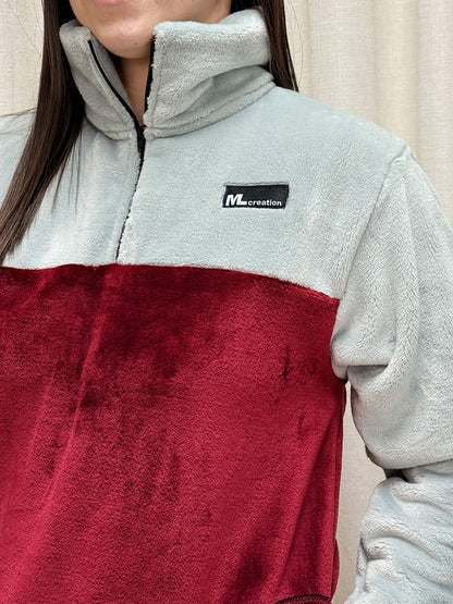 Molleton -Col- Gris pâle/Bourgogne