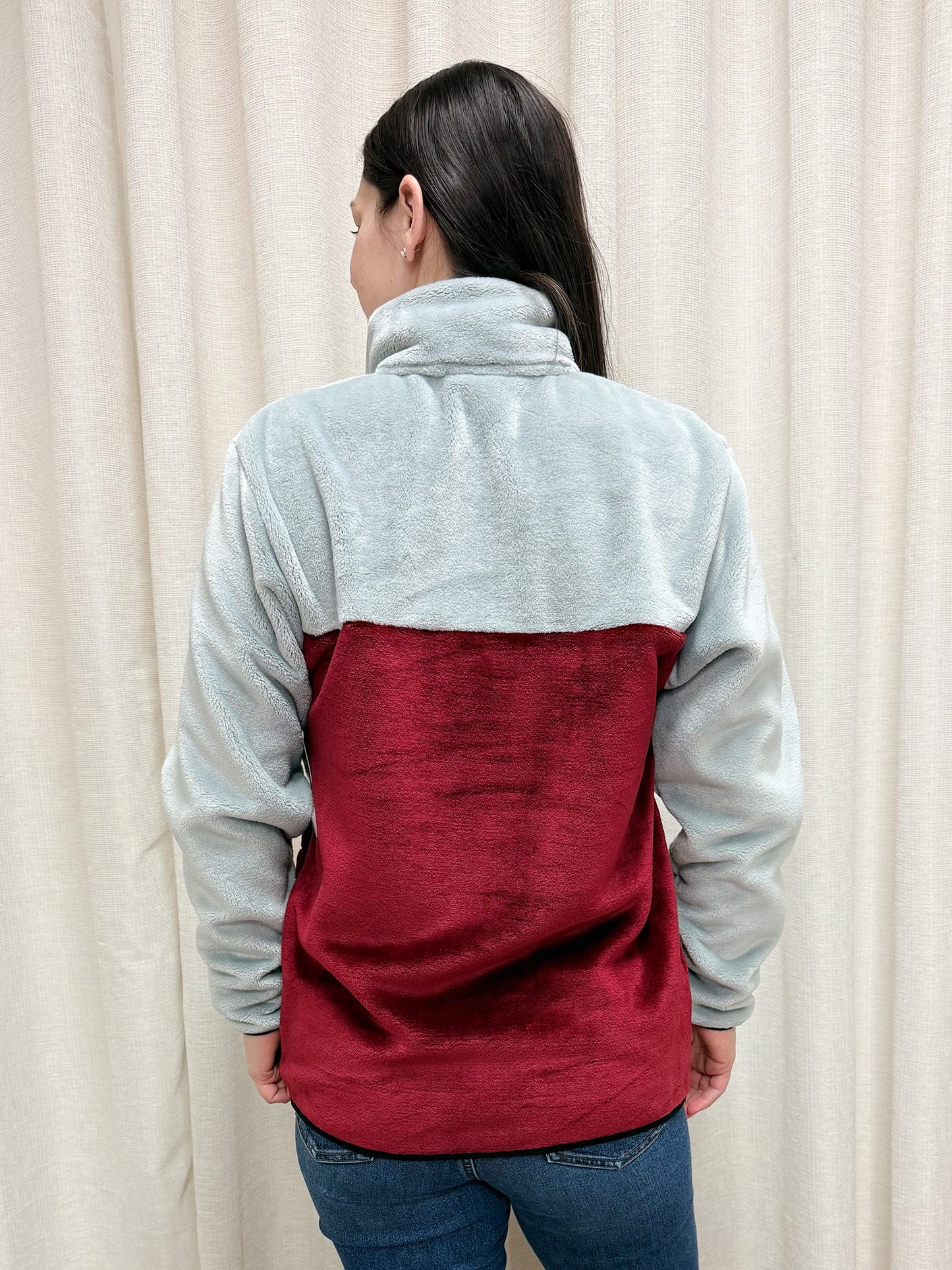 Molleton -Col- Gris pâle/Bourgogne