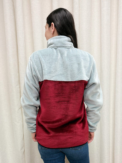 Molleton -Col- Gris pâle/Bourgogne