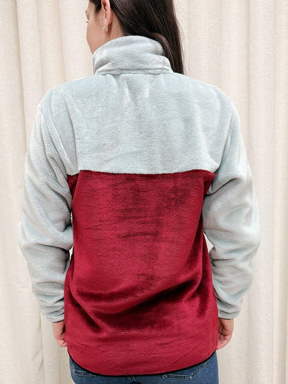 Molleton -Col- Gris pâle/Bourgogne