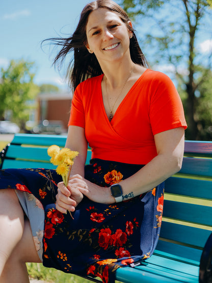 Robe Caroline - Orange/Fleur Rouge et Jaune