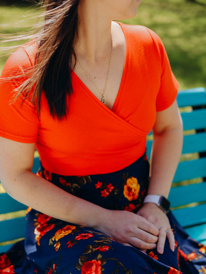 Robe Caroline - Orange/Fleur Rouge et Jaune