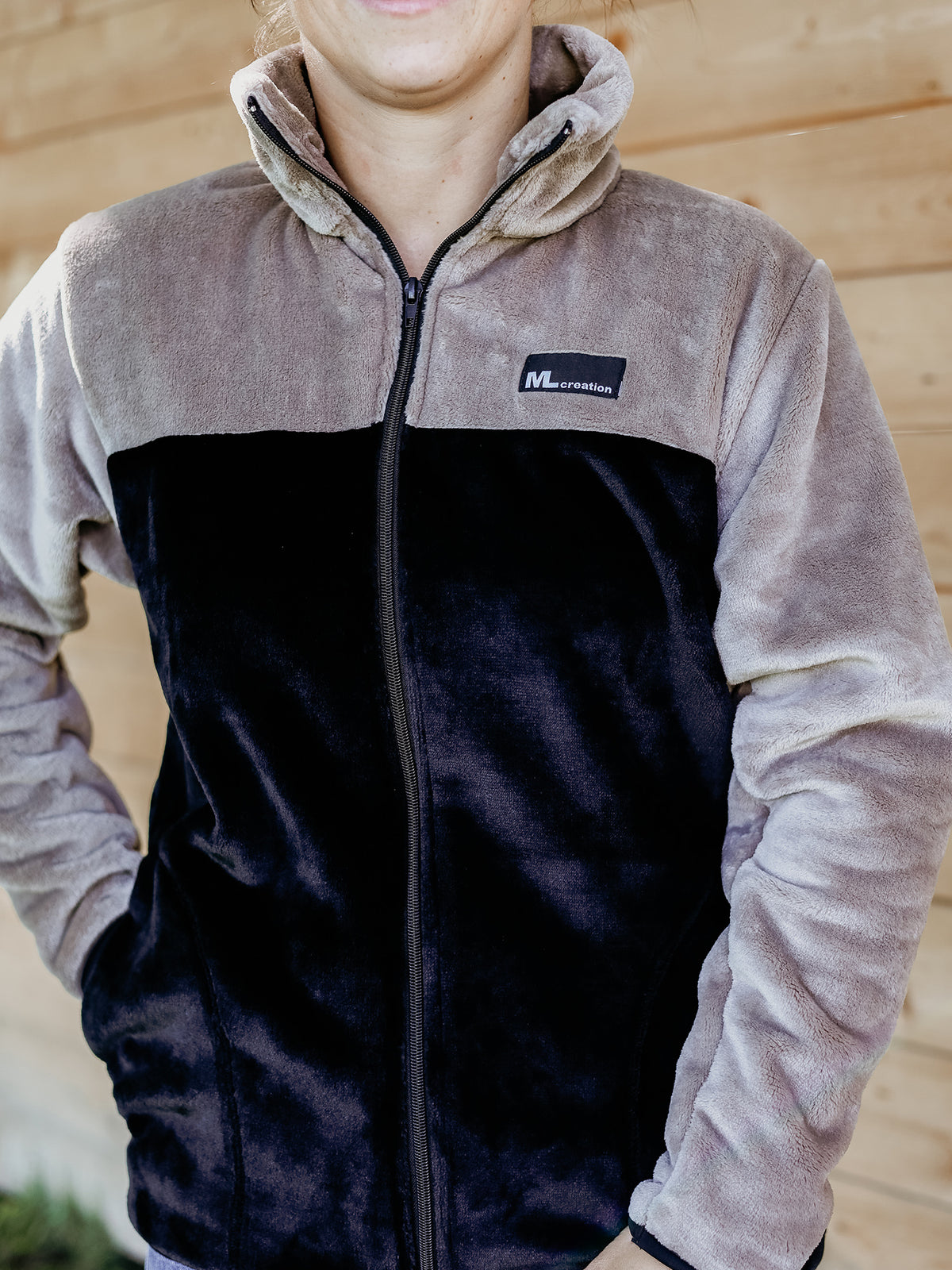 Veste molleton -Col- Beige/Noir