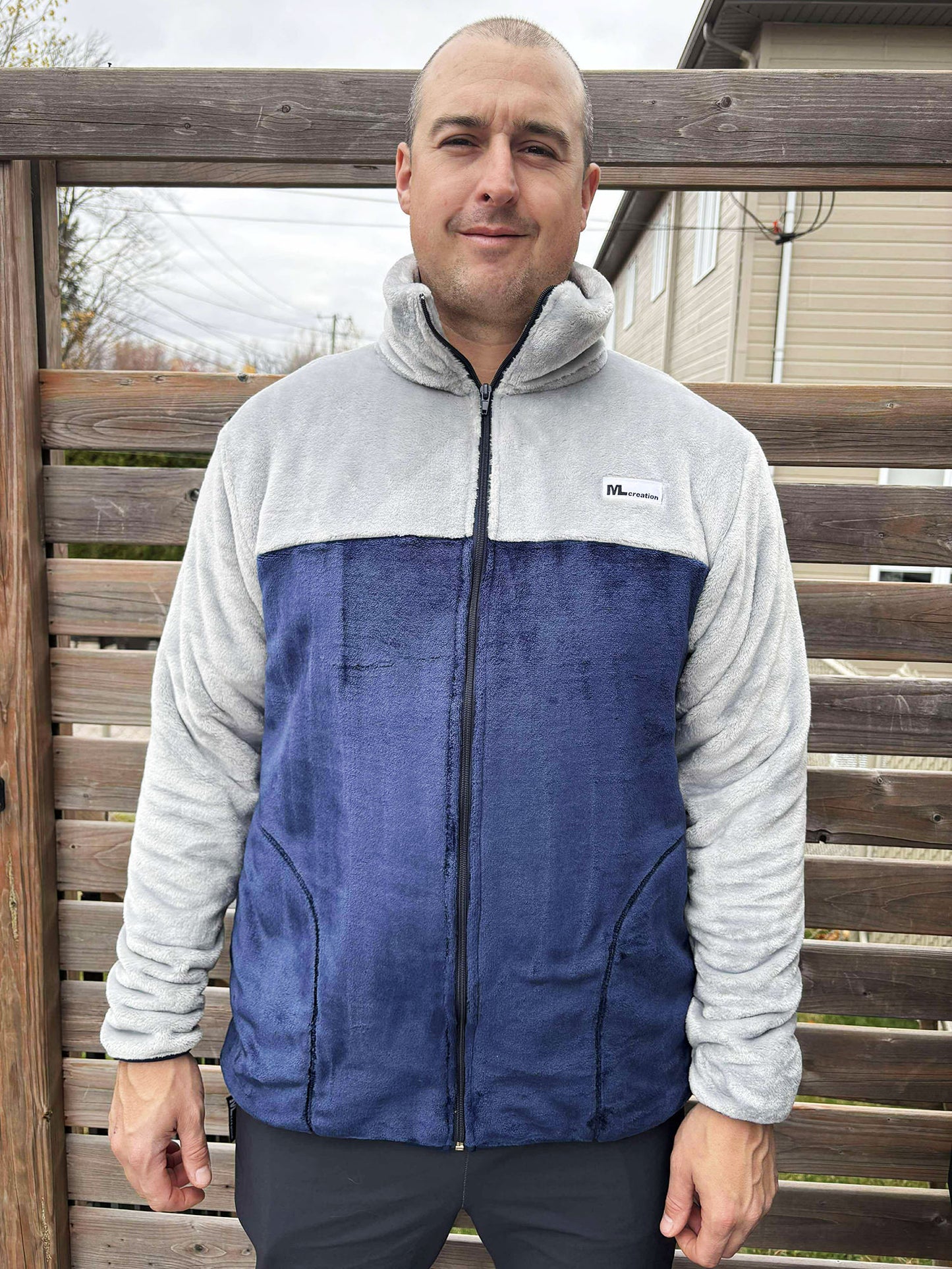 Veste molleton -Col- Gris pâle/Marine