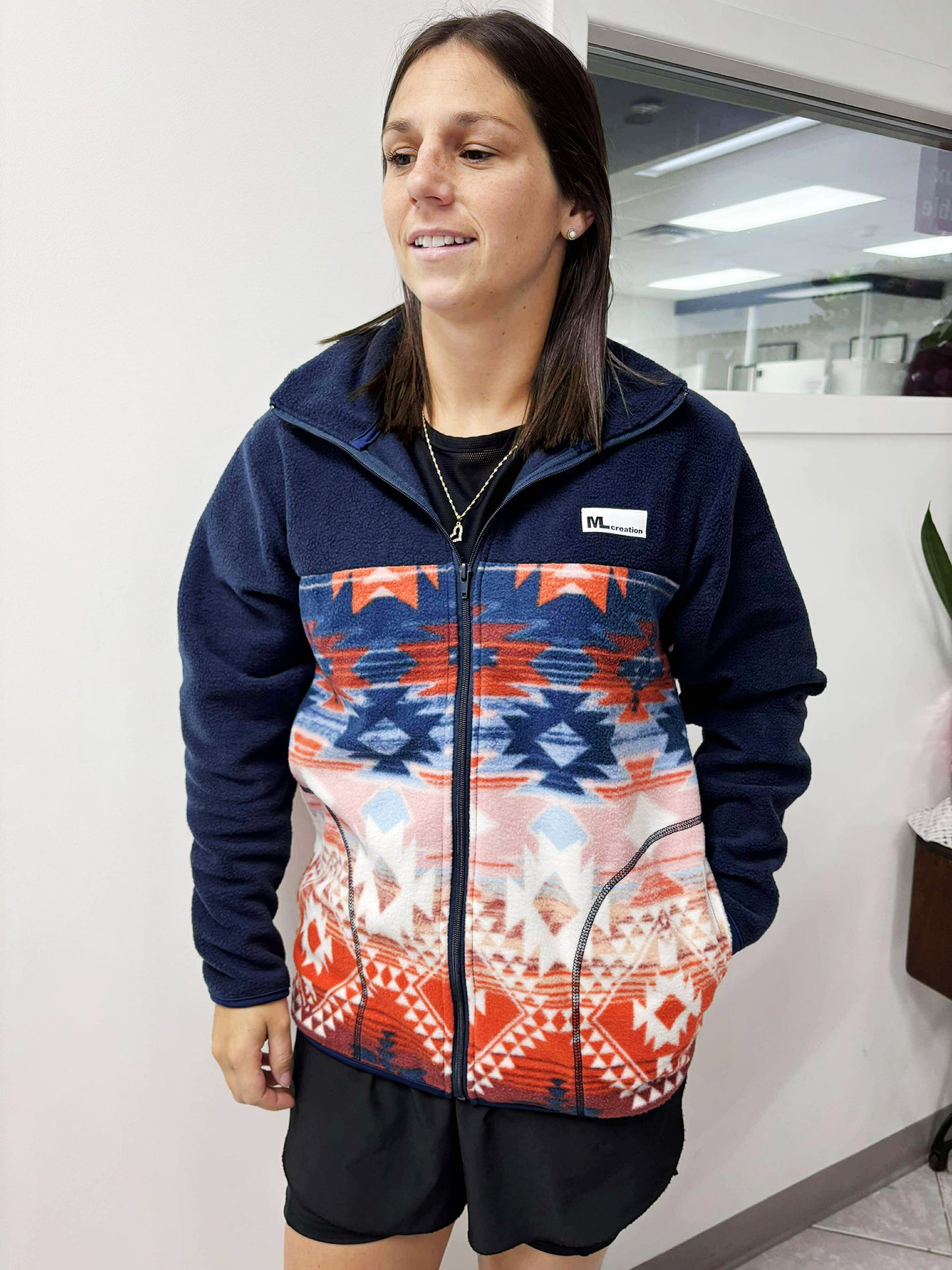 Veste Polar -Col- Marine/Azthèque